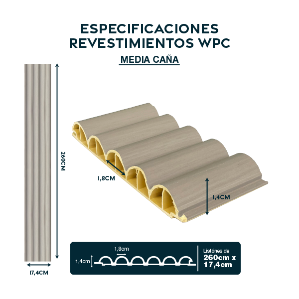 Revestimientos Pintecord WPC Media Caña 0.17x2.6M
